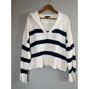 Banana Republic Women's S L White Blue Striped Organic Cotton Sailor Sweater